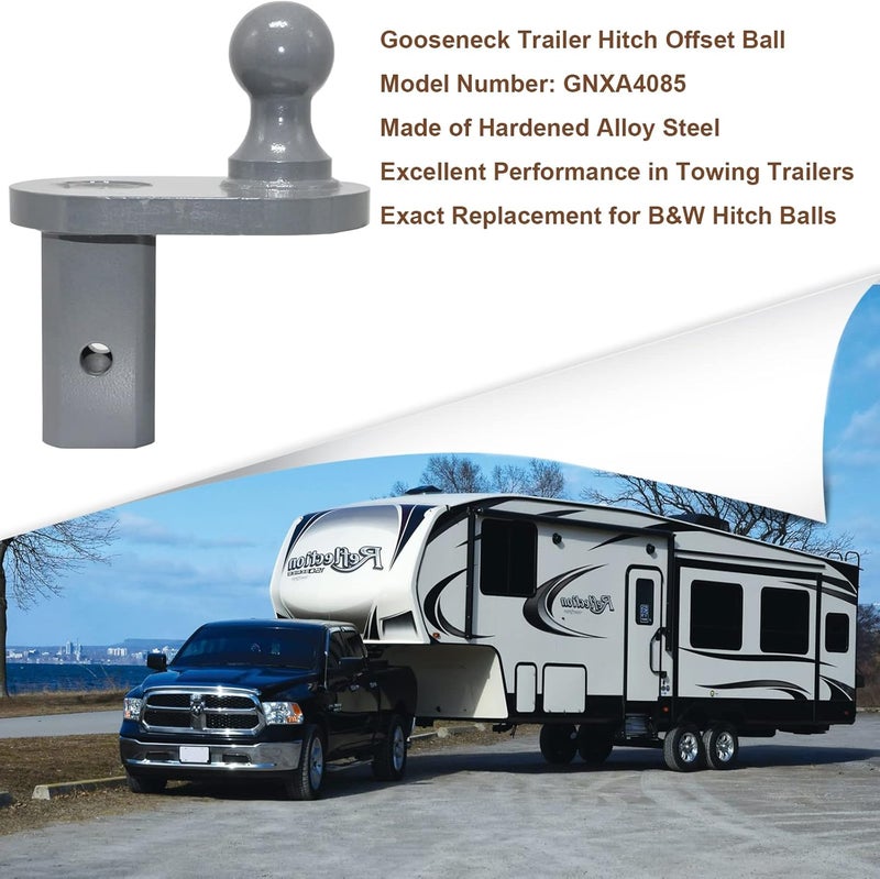 AUGSMIAR GNXA4085 Gooseneck Ball Extender, Heavy Trailer Hitch for B&W Trailer Hitches Turnoverball Gooseneck Hitch Extender, 4 Inches Offset, 20000 lbs GTW/ 5000 lbs VTW, 2-5/16 Inch Diameter Ball - Image 2